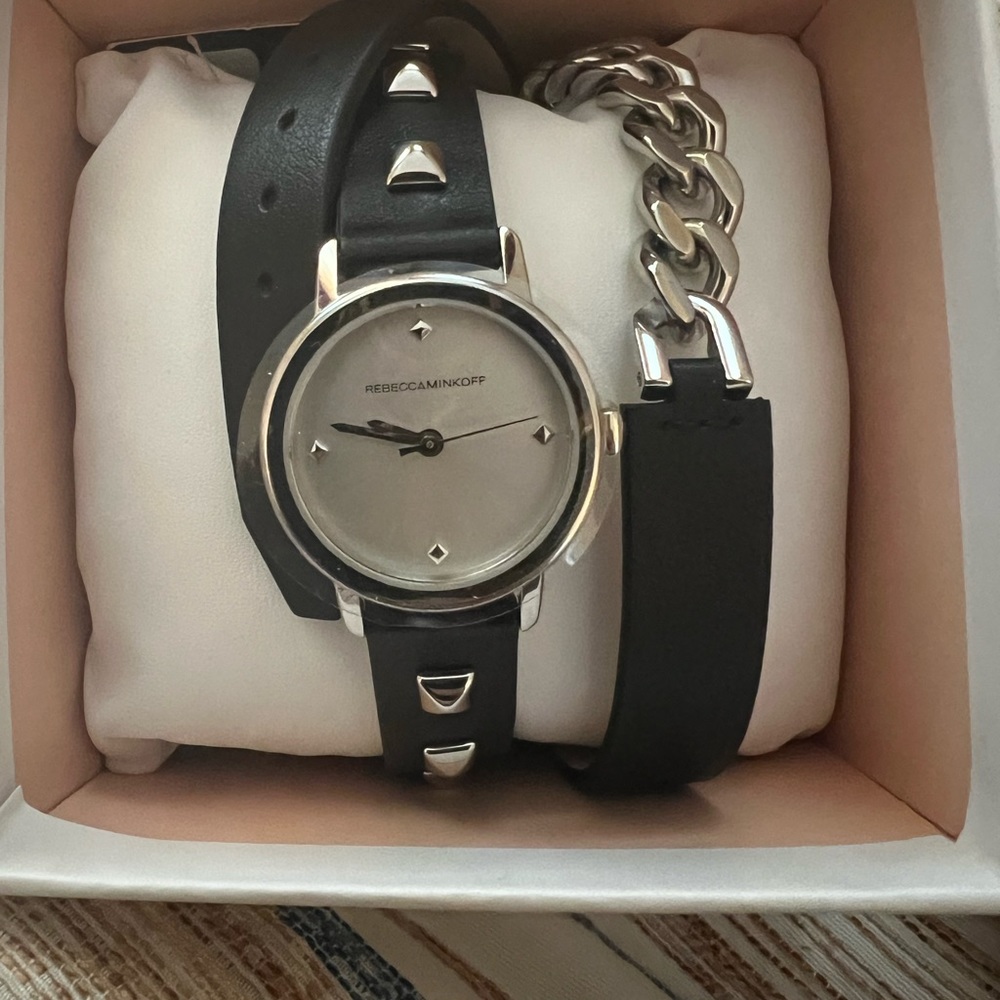 Rebecca Minkoff black wrap around studded watch